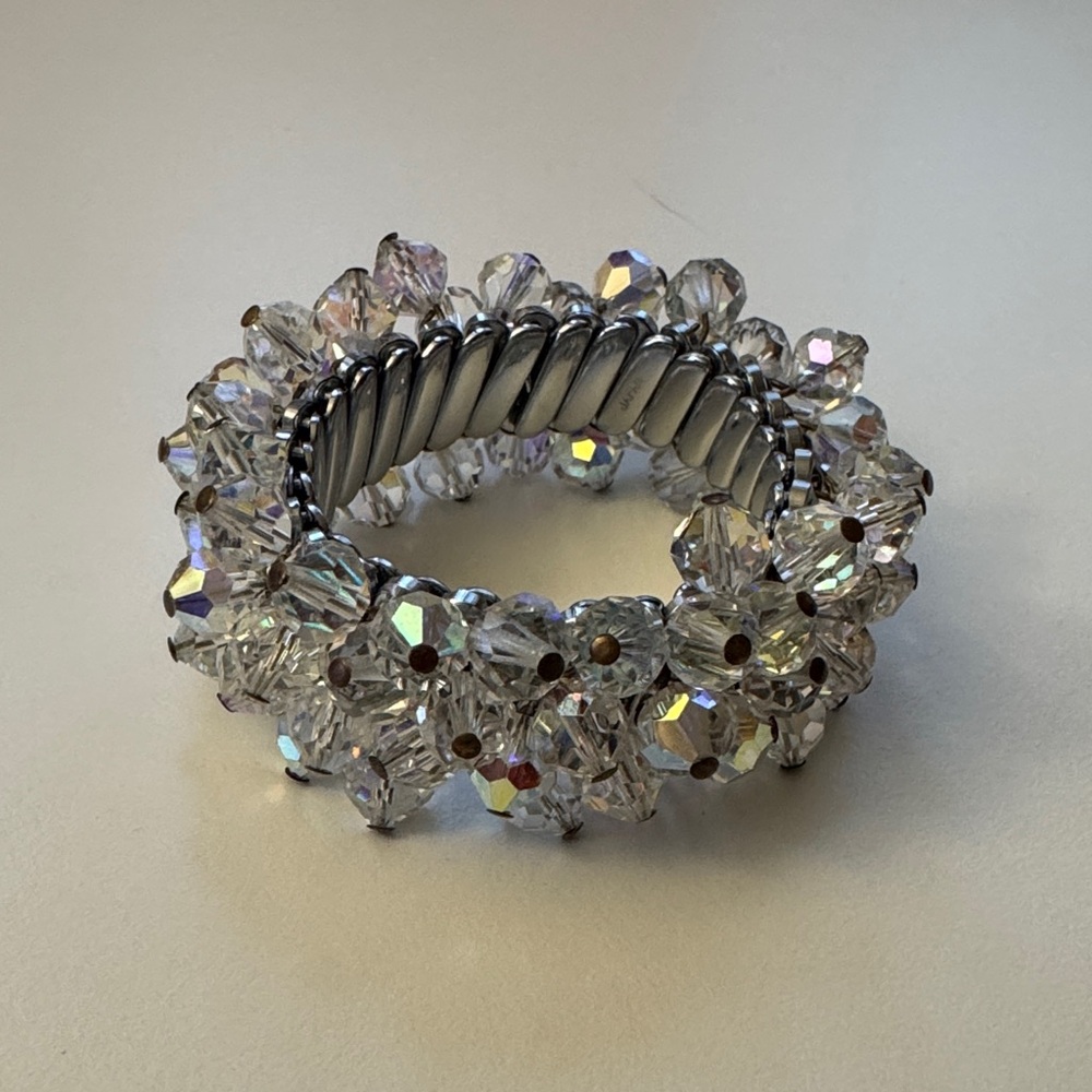 Vintage Silver Bracelet with Iridescent Crystals